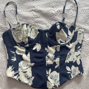 White Fox Boutique Navy and Cream Floral Corset